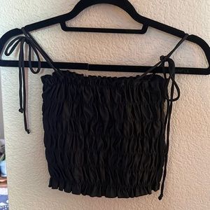 Ruched crop top for women black